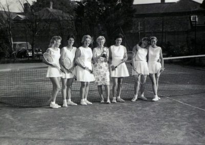 Black and white photos of female tennis players